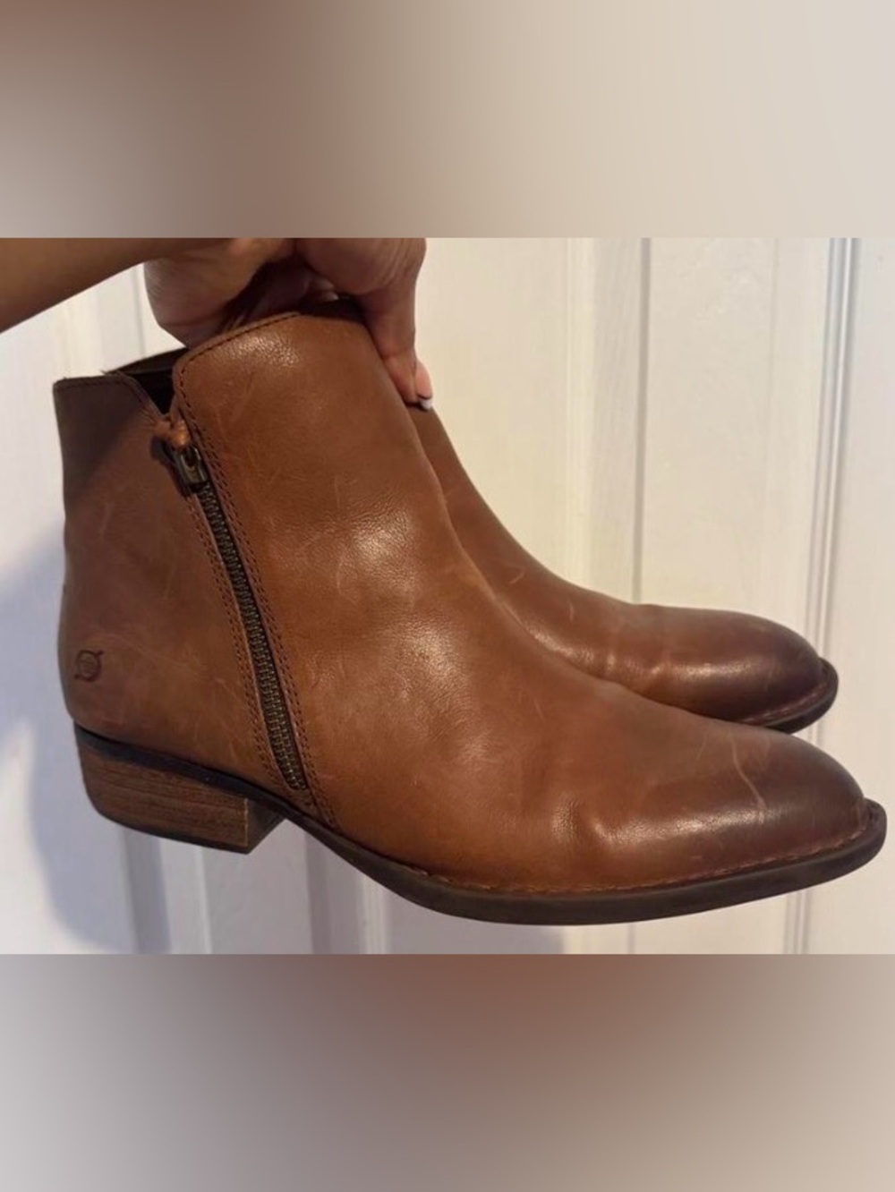 Born Tan Leather Ankle Booties with Side Zip